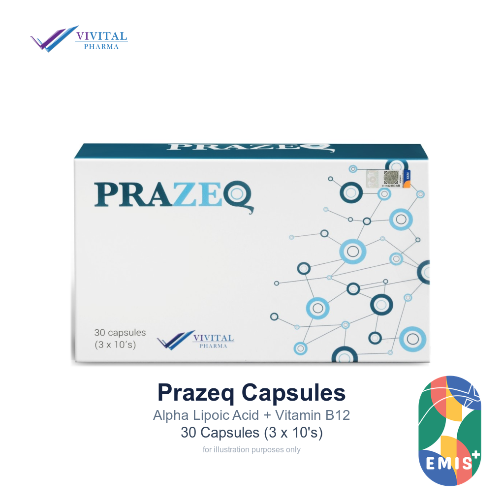 Prazeq 30 capsules, carton front, EMIS+