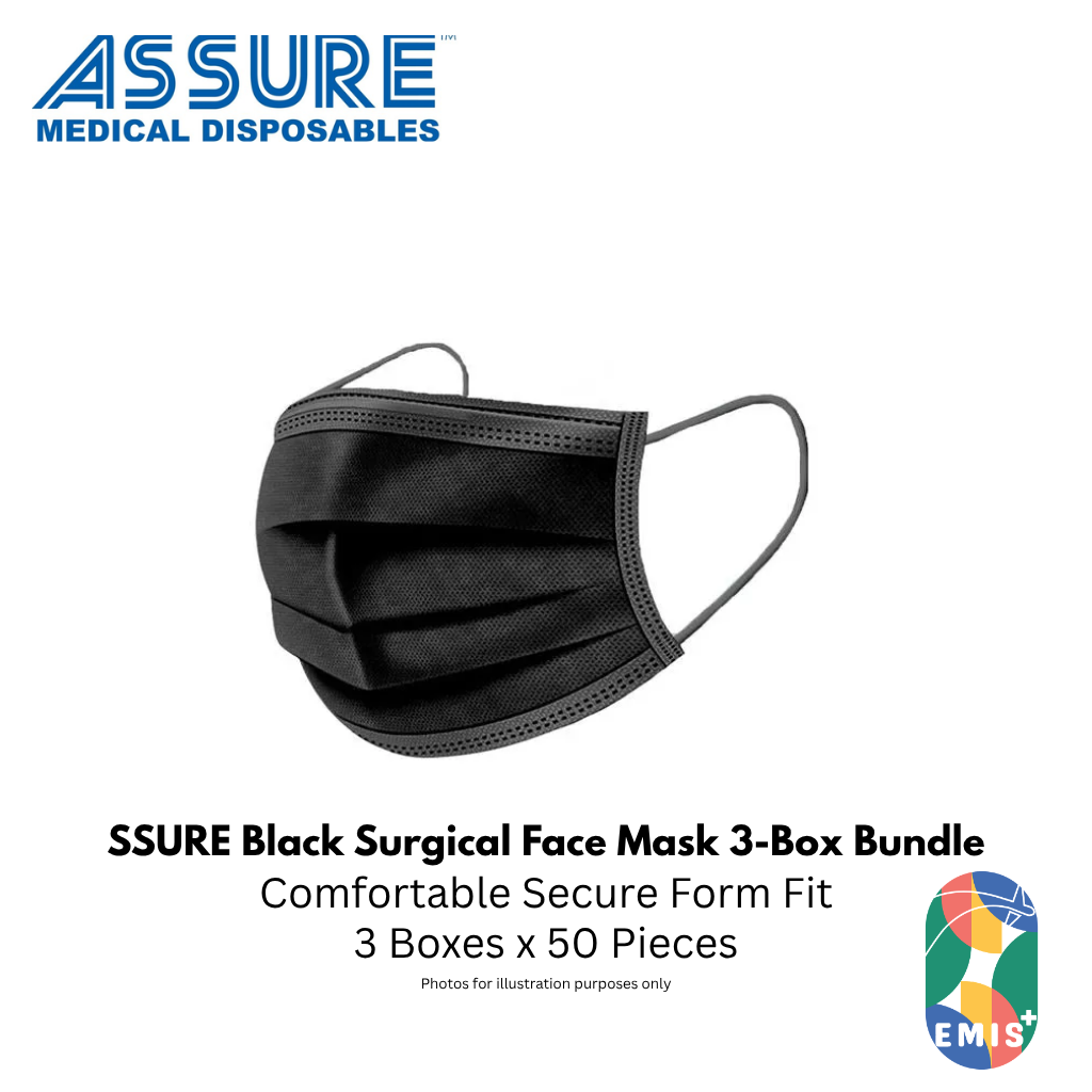 Bundle of 3 ASSURE Black Surgical Face Mask 3 Ply with Earloop 50 Pieces per Box (image 2)
