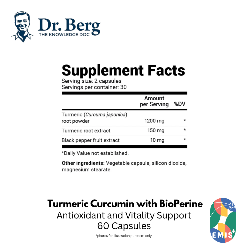 Dr. Berg Turmeric Curcumin with BioPerine - Maximum Absorption 60 Capsules – Buy in Singapore | EMIS+ Medical Supplies