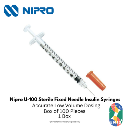 Nipro Insulin Syringe – U-100, Fixed Needle, Sterile (0.3ml / 0.5ml / 1ml) – Nipro medical device available at EMIS+ Singapore