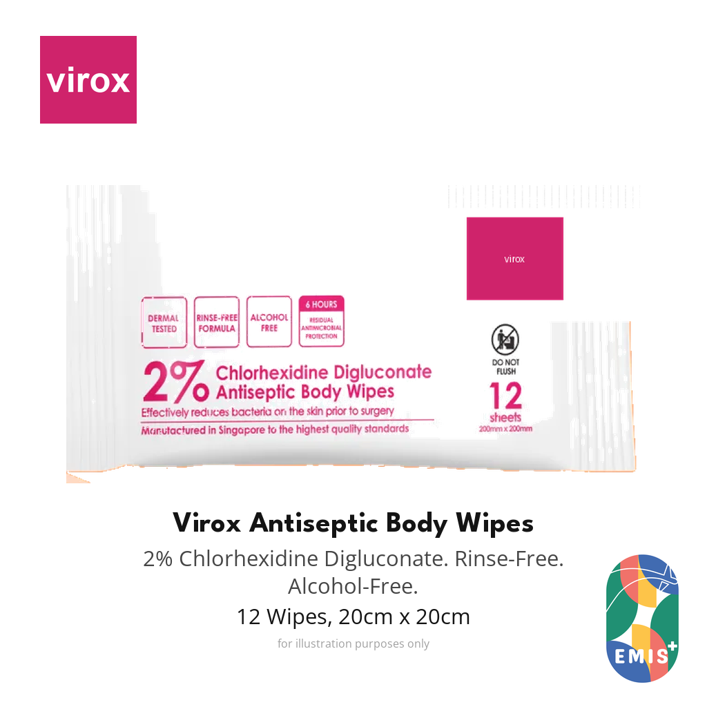 [2 Packs | 24s] Virox 2% Chlorhexidine Antiseptic Body Wipes 20cm x 20cm EMIS+