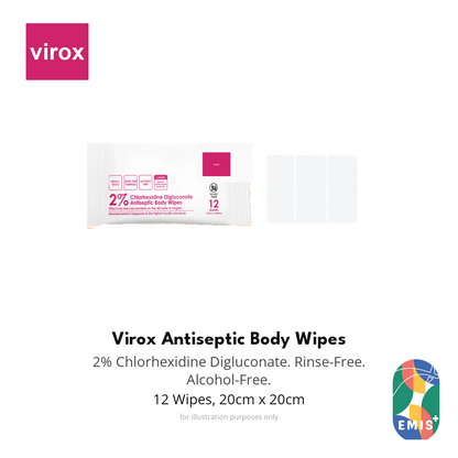 [2 Packs | 24s] Virox 2% Chlorhexidine Antiseptic Body Wipes 20cm x 20cm EMIS+