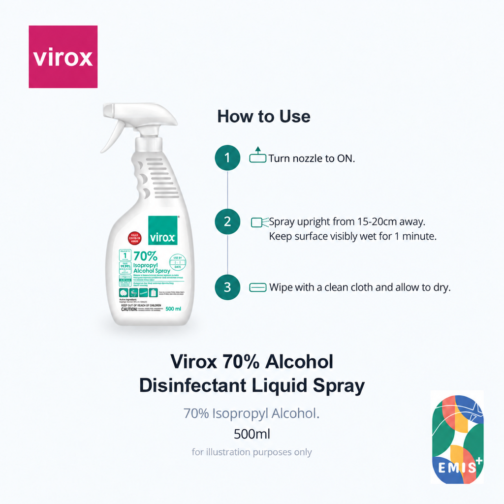[2 x 500ml] Virox 70% Isopropyl Alcohol Disinfectant Surface Spray EMIS+