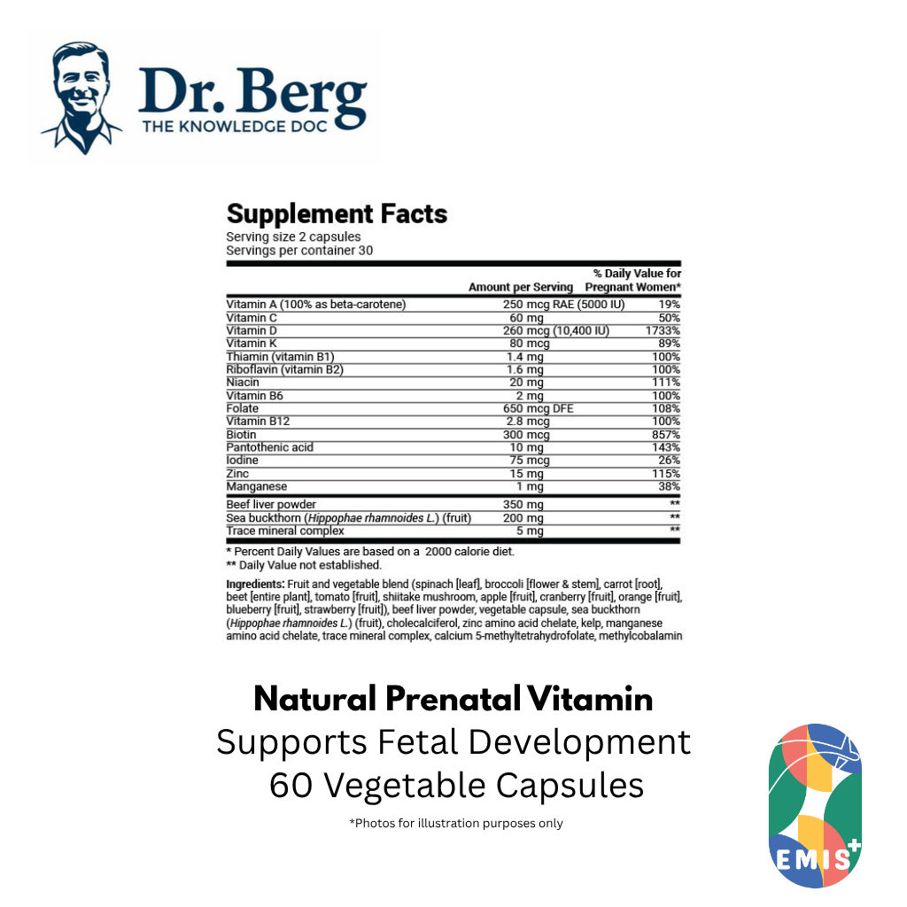 Dr Berg Natural Prenatal Vitamin with Folate & Omegas - Essential Support for Mom & Baby