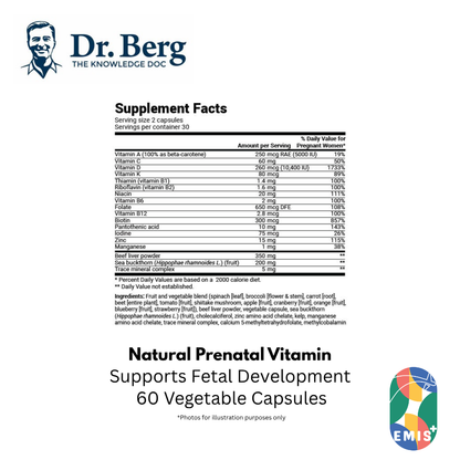Dr Berg Natural Prenatal Vitamin with Folate & Omegas - Essential Support for Mom & Baby