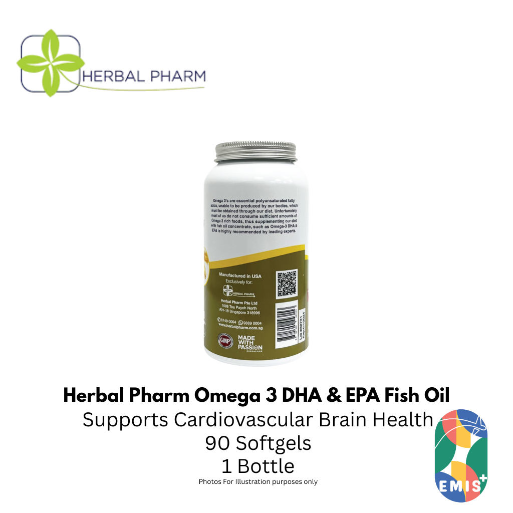 Herbal Pharm Omega 3 DHA and EPA Fish Oil Supplement for Heart Brain and Joint Health 90 S | Singapore | EMIS+