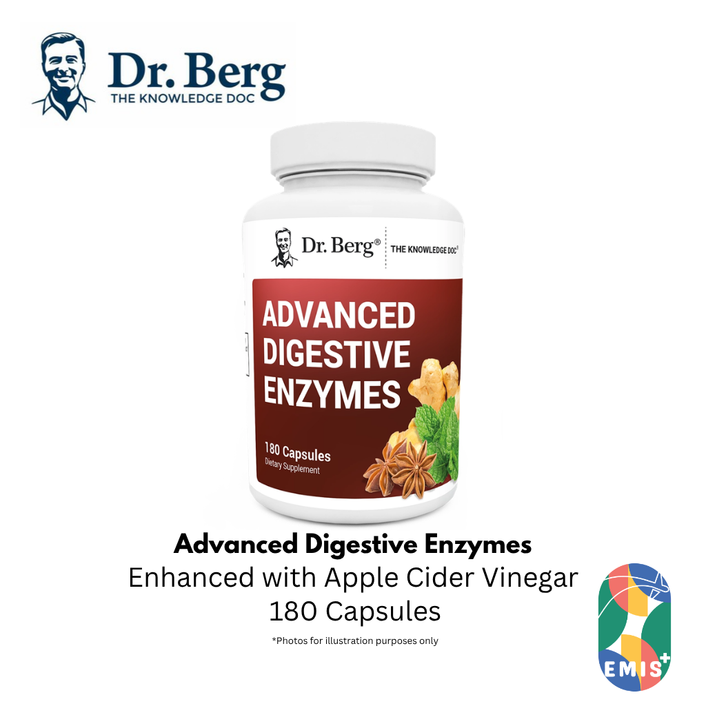 Dr. Berg Advanced Digestive Enzymes - 180 Capsules with Apple Cider Vinegar & Pancreatin for Optimal Digestion — buy online at EMIS+ Singapore
