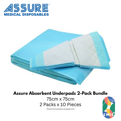 Bundle of 2 Assure Underpads 30in x 30in 75cm x 75cm 80g 10 Pieces Per Pack (image 2)