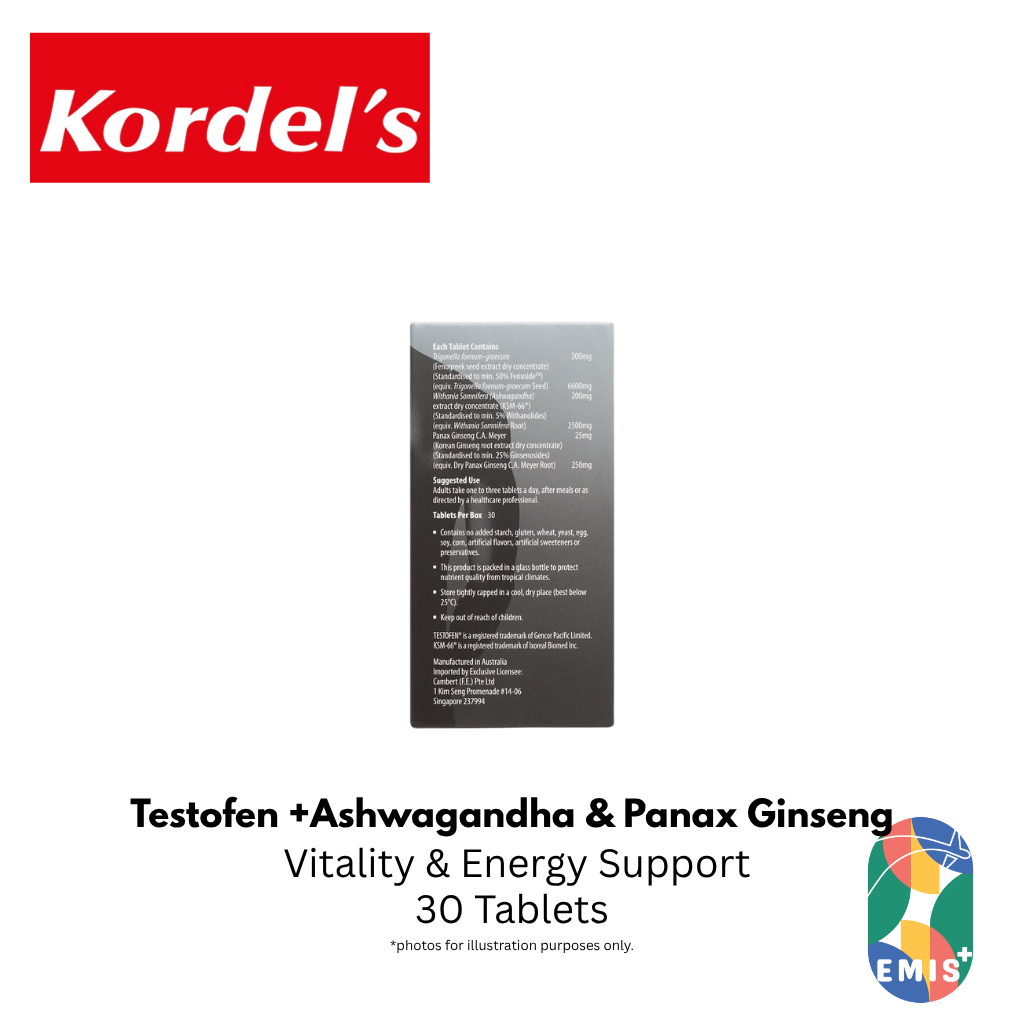 KORDEL’S TESTOFEN® PLUS ASHWAGANDHA AND PANAX GINSENG – product detail view 6 | EMIS+ Singapore medical supplies