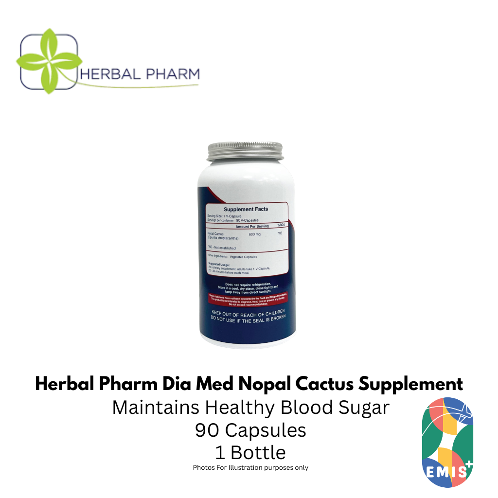 Herbal Pharm Dia Med Nopal Cactus 90 V Capsules Blood Sugar and Cholesterol Support Supple | Singapore | EMIS+