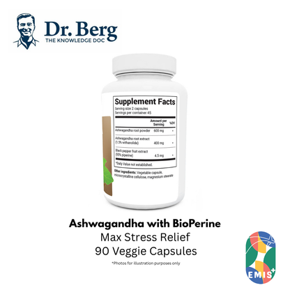 Dr. Berg Ashwagandha with BioPerine: Max Stress Relief (90 Veggie Capsules) – Buy in Singapore | EMIS+ Medical Supplies