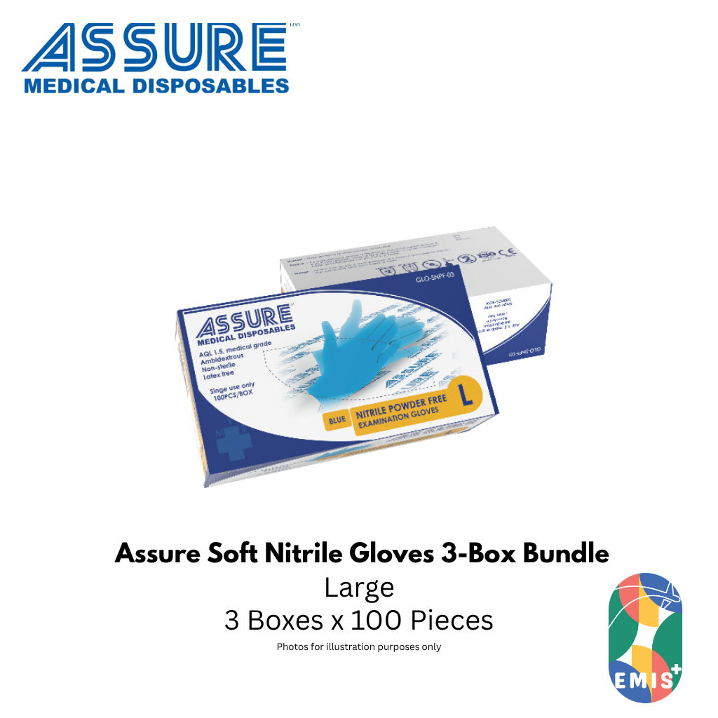 Bundle of 3 ASSURE Soft Nitrile Gloves Powder Free Blue 100 Pcs Per Box (image 6)