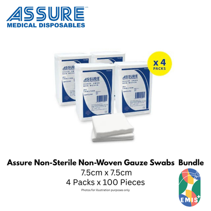 ASSURE Non-Woven Gauze Swab Non-Sterile 7.5cm x 7.5cm 4-Ply Bundle of 4 (100 Pieces per Pack) - view 1