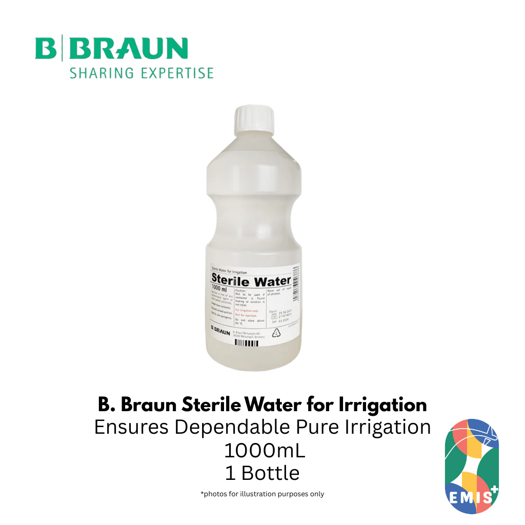 Bbraun Sterile Water for Irrigation 1000ml Ready to Use Solution in Durable PIC Containers – buy online from EMIS+ Singapore medical supplies