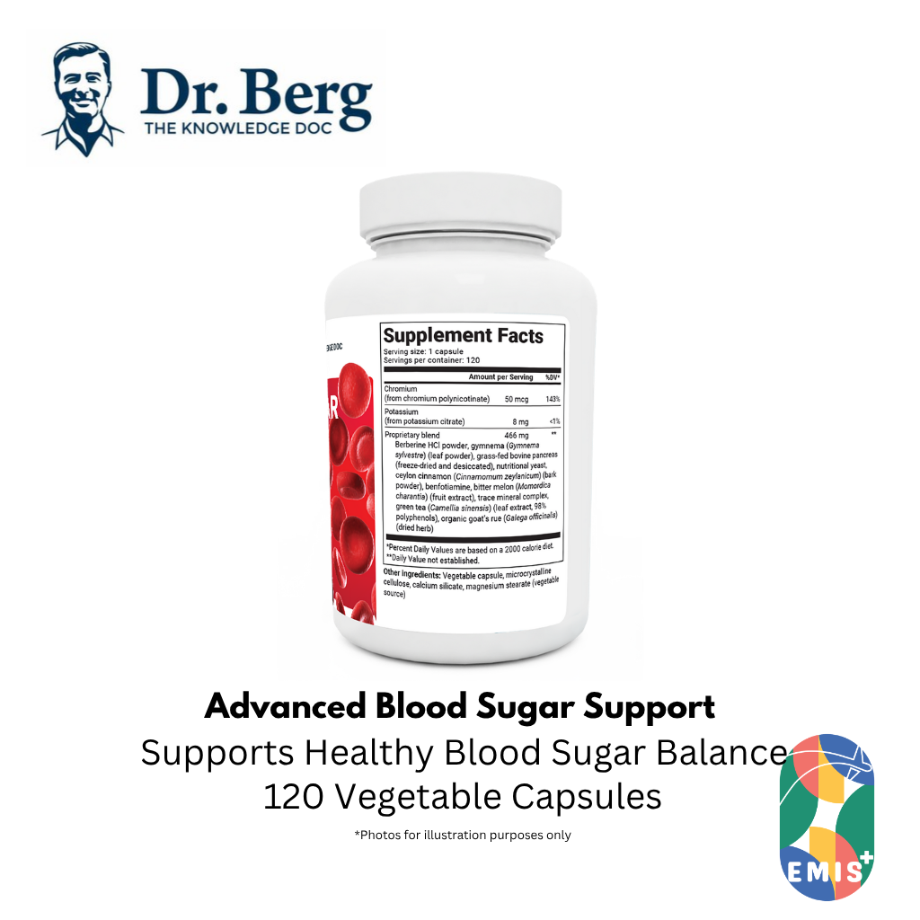 Dr. Berg Advanced Blood Sugar Support: Chromium & Potassium Formula (120 Veggie Caps) | Singapore | EMIS+