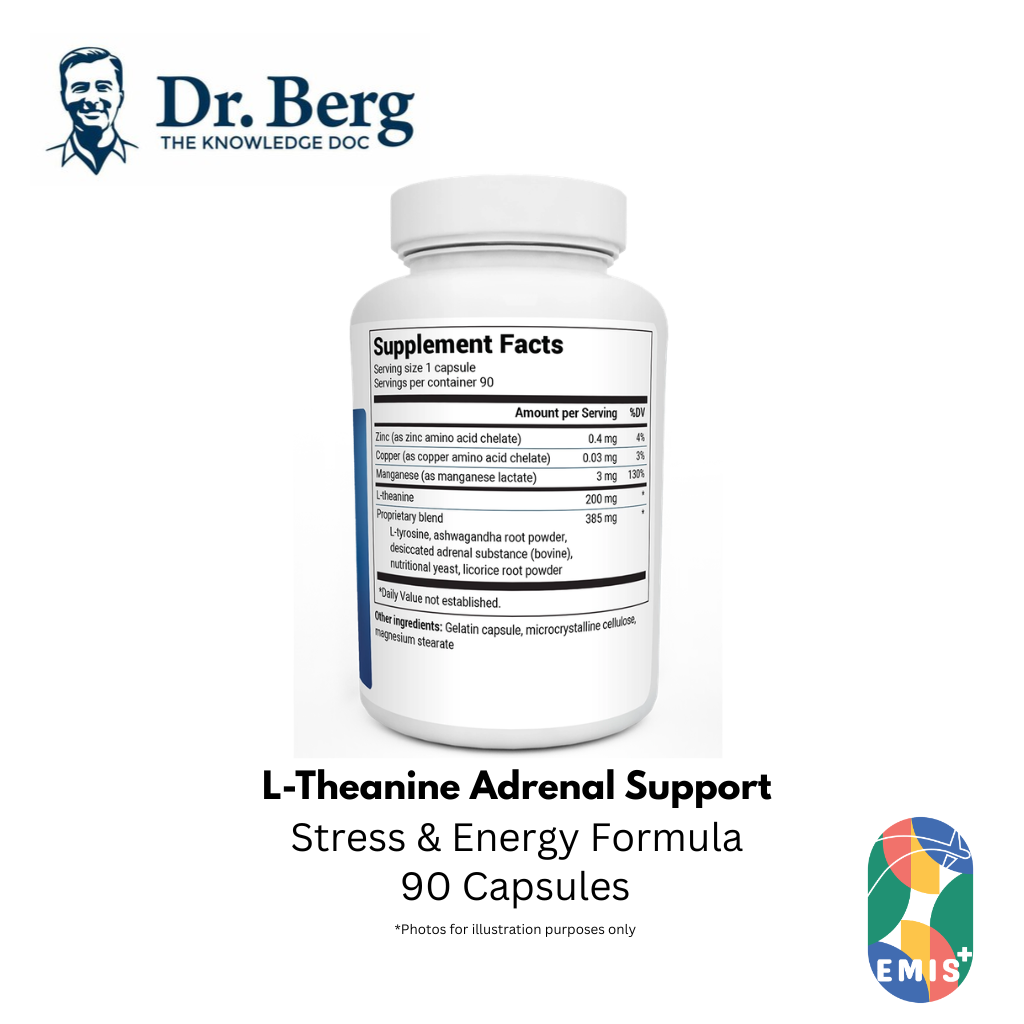 Dr. Berg L-Theanine Adrenal Support - Stress & Energy Formula (90 Capsules) product image 3 – EMIS+ Singapore