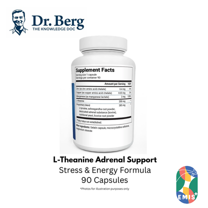 Dr. Berg L-Theanine Adrenal Support - Stress & Energy Formula (90 Capsules) product image 3 – EMIS+ Singapore