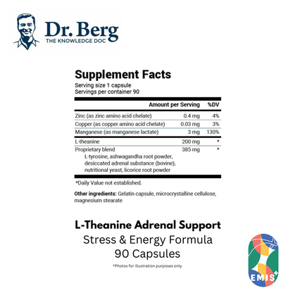 Dr. Berg L-Theanine Adrenal Support - Stress & Energy Formula (90 Capsules) product image 2 – EMIS+ Singapore