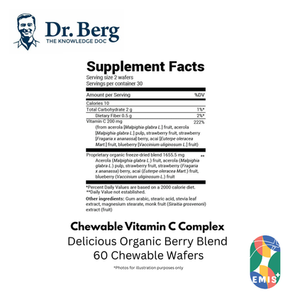 Dr. Berg Chewable Vitamin C Complex: Delicious Organic Berry Blend - 60 Wafers product image 2 – EMIS+ Singapore