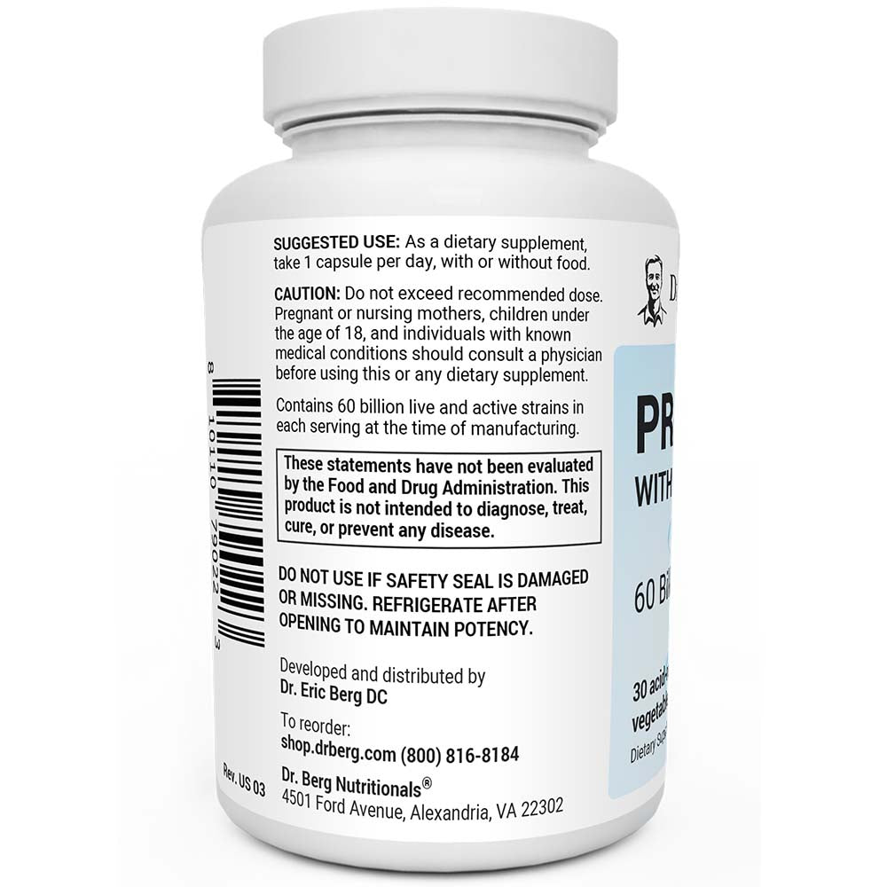 Dr. Berg Probiotics with Prebiotic Blend - Max Strength 60 Billion CFU - 30 Capsules