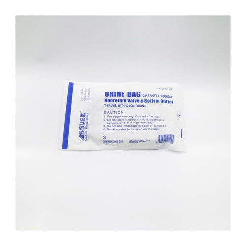 [Bundle of 10] ASSURE Urine Bag Sterile 2L T-Outlet With 120cm Tubing