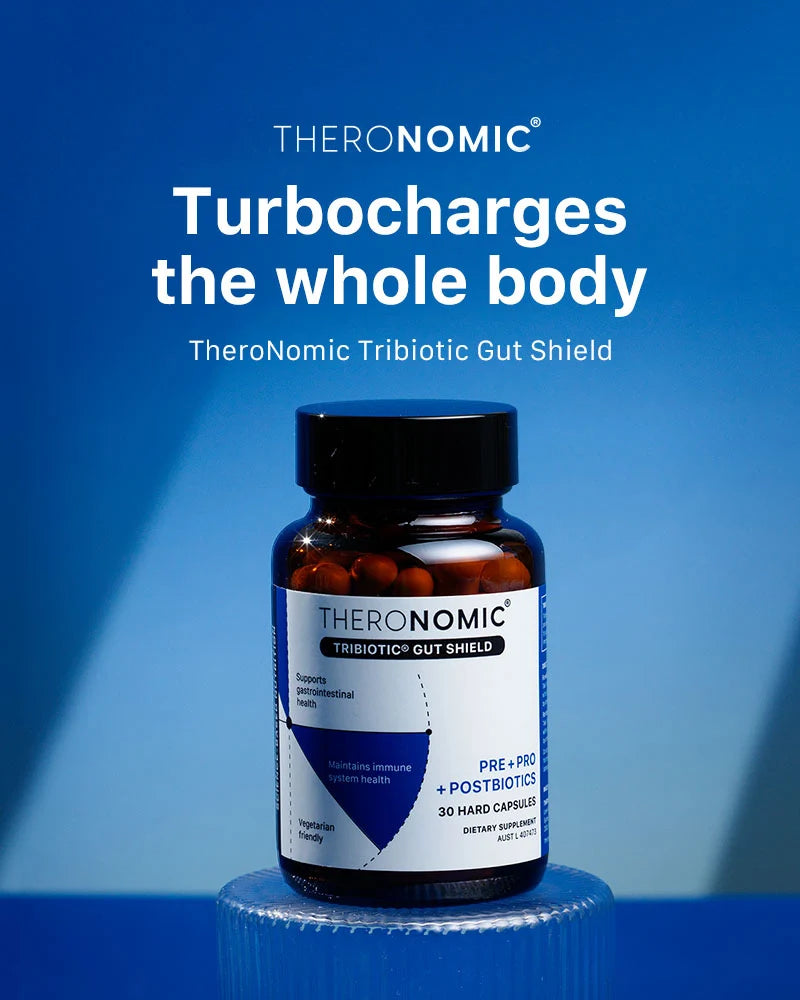 Theronomic Tribiotic Gut Shield 30 capsules*3 bottles Free Shine Greens*6 sachets