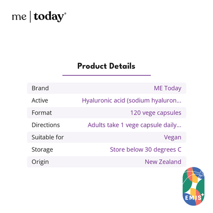 ME Today Hyaluronic Acid 120mg for Skin Hydration, 120 Vege Capsules