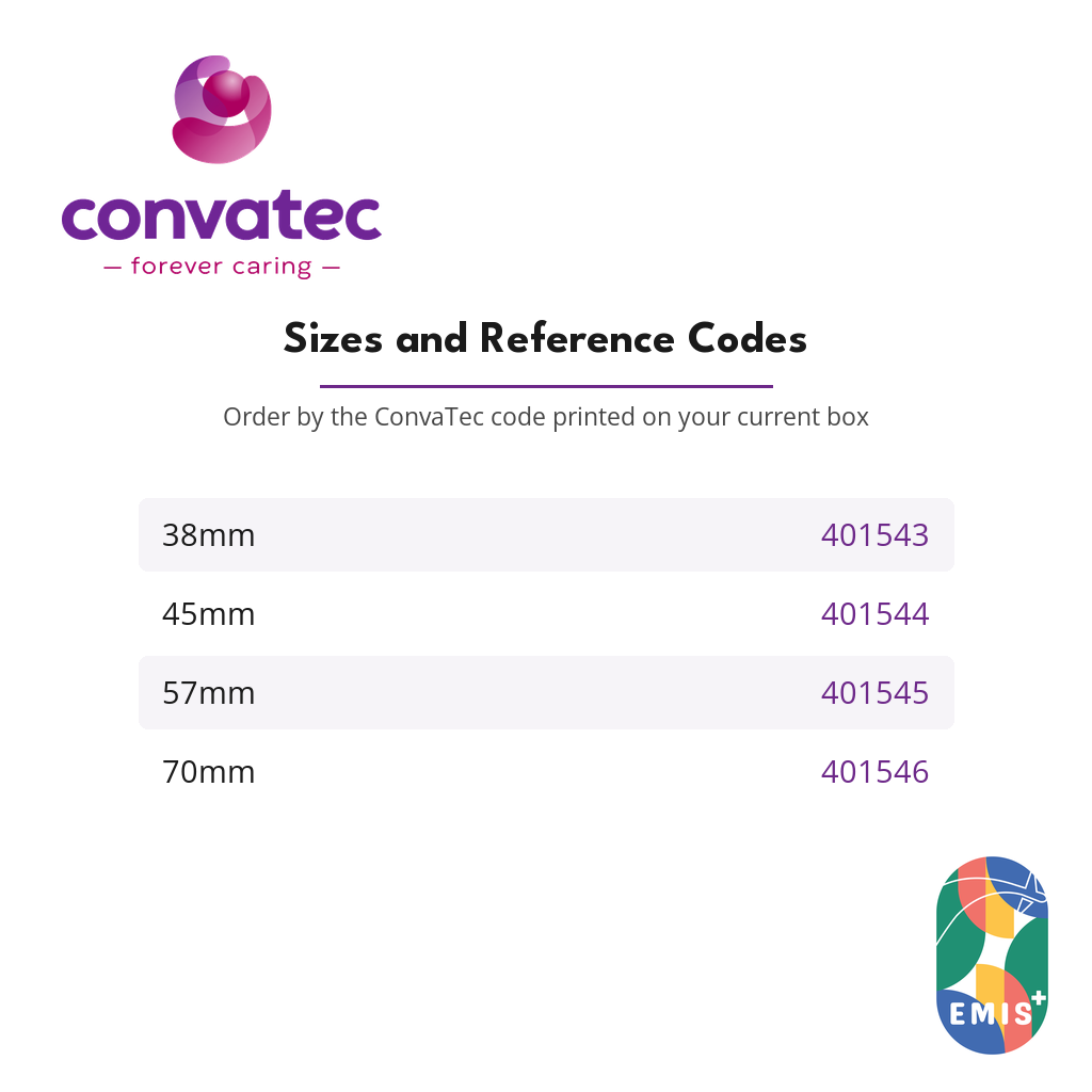 ConvaTec SUR-FIT Natura Two Piece Urostomy Pouch with Accuseal Tap sizes and reference codes