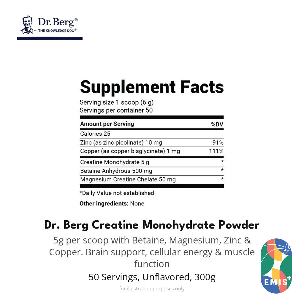 [300g] Dr Berg Creatine Monohydrate Powder 5g | Unflavored 50 Servings EMIS+