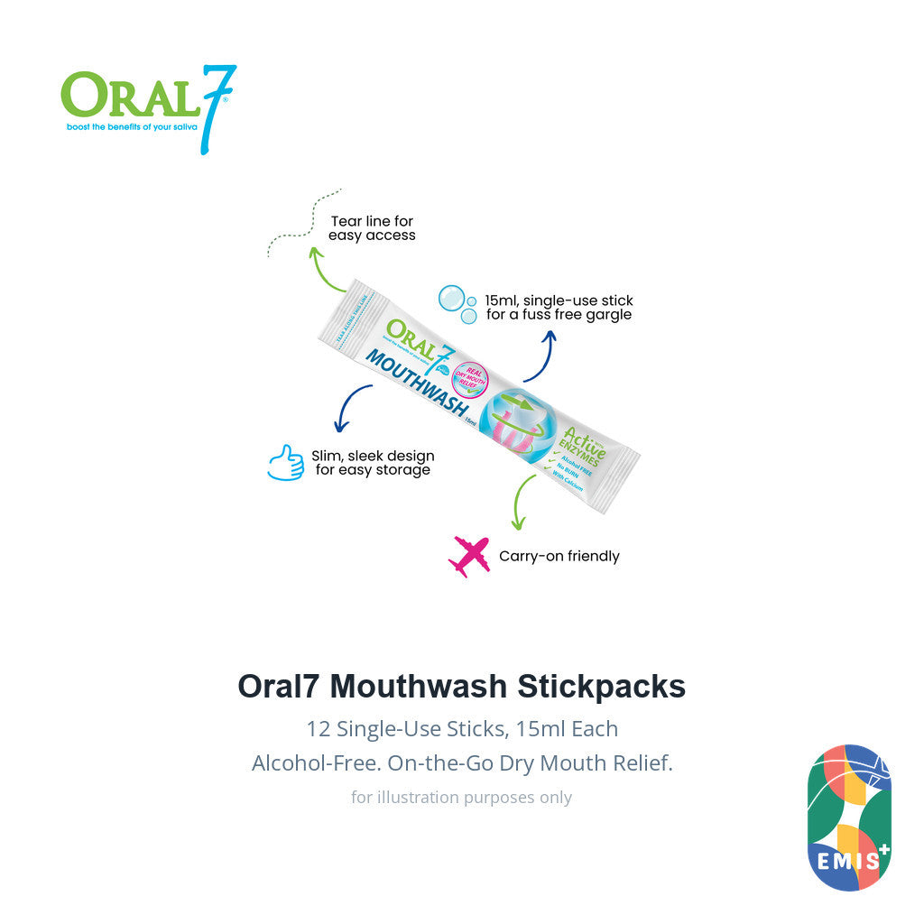 [12s] Oral7 Mouthwash Stickpacks 15ml Single-Use Alcohol-Free Dry Mouth Relief EMIS+