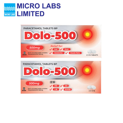 Dolo 500 Paracetamol Tablets 500mg 20 Tablets