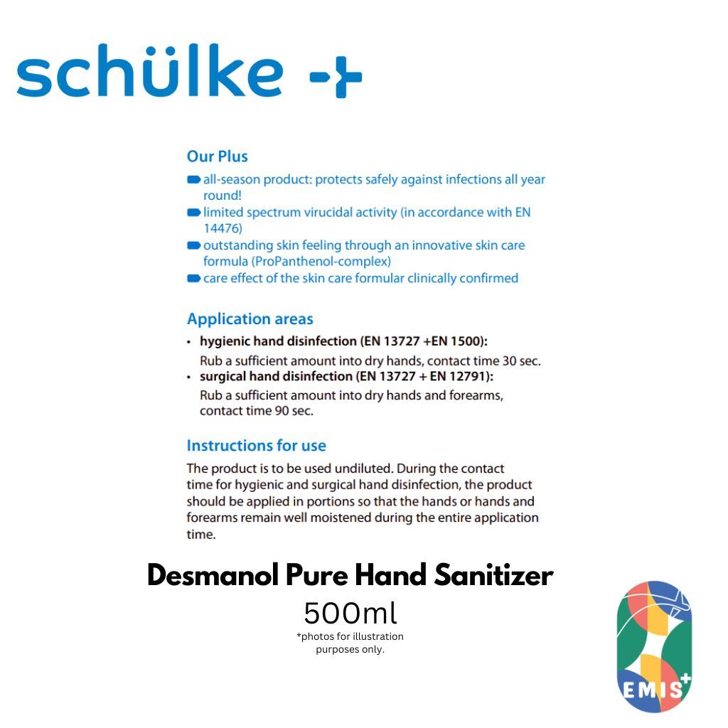 Schülke Desmanol Pure Hand Sanitizer – 500ml Alcohol Hand Disinfectant | 85% Ethanol | Medical Grade Hygiene for Healthcare &